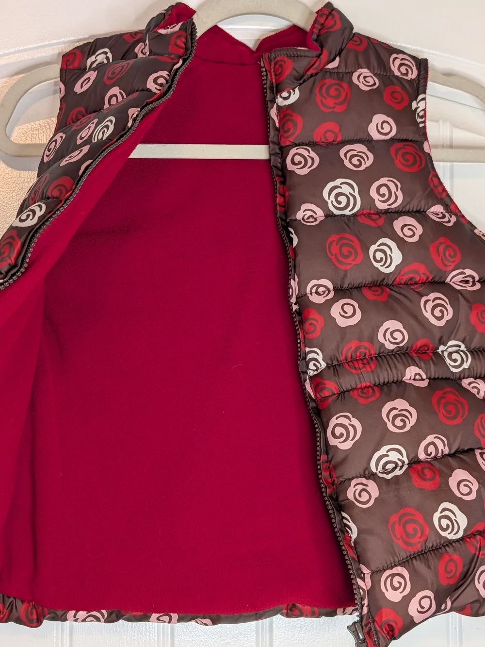 Gymboree Girls Sweet Treats Brown Floral Rose Patterned Fleece Lined Puffer Vest